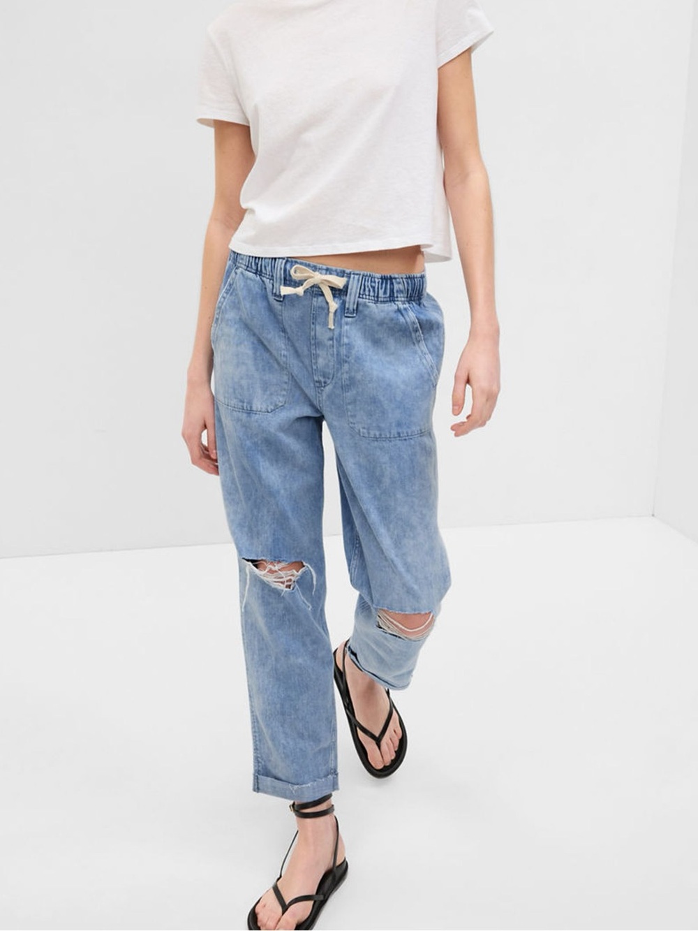 Gap Cotton Jogger Jeans Distressed Light Blue S